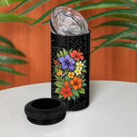 Antigua and Barbuda Floral 4 in 1 Can Cooler Tumbler with Tropical Hibiscus with National Flag - Wonder Print Shop
