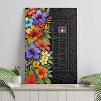 Antigua and Barbuda Floral Canvas Wall Art with Tropical Hibiscus with National Flag - Wonder Print Shop