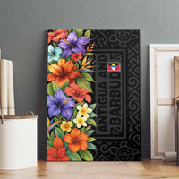 Antigua and Barbuda Floral Canvas Wall Art with Tropical Hibiscus with National Flag - Wonder Print Shop