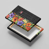 Antigua and Barbuda Floral Canvas Wall Art with Tropical Hibiscus with National Flag - Wonder Print Shop