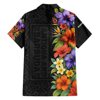 Antigua and Barbuda Floral Family Matching Long Sleeve Bodycon Dress and Hawaiian Shirt with Tropical Hibiscus with National Flag - Wonder Print Shop