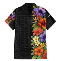 Antigua and Barbuda Floral Family Matching Mermaid Dress and Hawaiian Shirt with Tropical Hibiscus with National Flag - Wonder Print Shop