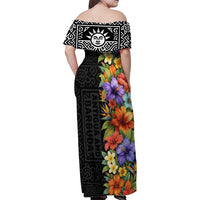 Antigua and Barbuda Floral Family Matching Off Shoulder Maxi Dress and Hawaiian Shirt with Tropical Hibiscus with National Flag - Wonder Print Shop