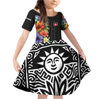 Antigua and Barbuda Floral Family Matching Off Shoulder Short Dress and Hawaiian Shirt with Tropical Hibiscus with National Flag - Wonder Print Shop