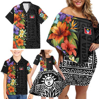 Antigua and Barbuda Floral Family Matching Off Shoulder Short Dress and Hawaiian Shirt with Tropical Hibiscus with National Flag - Wonder Print Shop