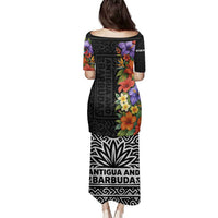 Antigua and Barbuda Floral Family Matching Puletasi and Hawaiian Shirt with Tropical Hibiscus with National Flag - Wonder Print Shop