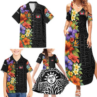 Antigua and Barbuda Floral Family Matching Summer Maxi Dress and Hawaiian Shirt with Tropical Hibiscus with National Flag - Wonder Print Shop