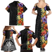 Antigua and Barbuda Floral Family Matching Summer Maxi Dress and Hawaiian Shirt with Tropical Hibiscus with National Flag - Wonder Print Shop
