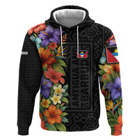 Antigua and Barbuda Floral Hoodie with Tropical Hibiscus with National Flag - Wonder Print Shop