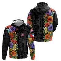 Antigua and Barbuda Floral Hoodie with Tropical Hibiscus with National Flag - Wonder Print Shop