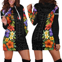 Antigua and Barbuda Floral Hoodie Dress with Tropical Hibiscus with National Flag - Wonder Print Shop