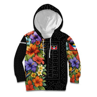 Antigua and Barbuda Floral Kid Hoodie with Tropical Hibiscus with National Flag - Wonder Print Shop