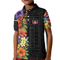 Antigua and Barbuda Floral Kid Polo Shirt with Tropical Hibiscus with National Flag - Wonder Print Shop
