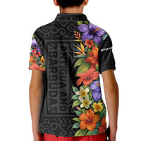 Antigua and Barbuda Floral Kid Polo Shirt with Tropical Hibiscus with National Flag - Wonder Print Shop