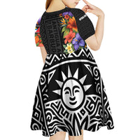 Antigua and Barbuda Floral Kid Short Sleeve Dress with Tropical Hibiscus with National Flag - Wonder Print Shop