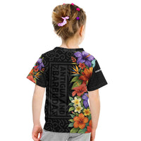 Antigua and Barbuda Floral Kid T Shirt with Tropical Hibiscus with National Flag - Wonder Print Shop