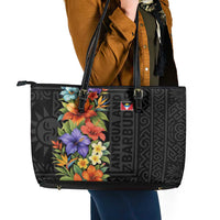 Antigua and Barbuda Floral Leather Tote Bag with Tropical Hibiscus with National Flag - Wonder Print Shop