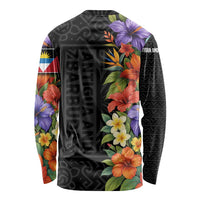 Antigua and Barbuda Floral Long Sleeve Shirt with Tropical Hibiscus with National Flag - Wonder Print Shop