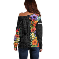 Antigua and Barbuda Floral Off Shoulder Sweater with Tropical Hibiscus with National Flag - Wonder Print Shop
