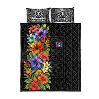 Antigua and Barbuda Floral Quilt Bed Set with Tropical Hibiscus with National Flag - Wonder Print Shop