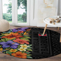 Antigua and Barbuda Floral Round Carpet with Tropical Hibiscus with National Flag - Wonder Print Shop