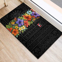 Antigua and Barbuda Floral Rubber Doormat with Tropical Hibiscus with National Flag - Wonder Print Shop