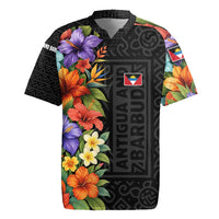 Antigua and Barbuda Floral Rugby Jersey with Tropical Hibiscus with National Flag - Wonder Print Shop