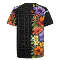 Antigua and Barbuda Floral Rugby Jersey with Tropical Hibiscus with National Flag - Wonder Print Shop