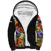 Antigua and Barbuda Floral Sherpa Hoodie with Tropical Hibiscus with National Flag - Wonder Print Shop