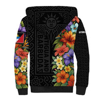 Antigua and Barbuda Floral Sherpa Hoodie with Tropical Hibiscus with National Flag - Wonder Print Shop