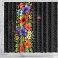 Antigua and Barbuda Floral Shower Curtain with Tropical Hibiscus with National Flag - Wonder Print Shop