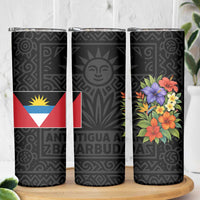 Antigua and Barbuda Floral Skinny Tumbler with Tropical Hibiscus with National Flag - Wonder Print Shop