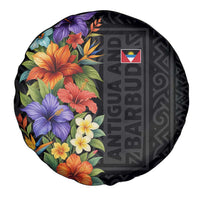 Antigua and Barbuda Floral Spare Tire Cover with Tropical Hibiscus with National Flag - Wonder Print Shop