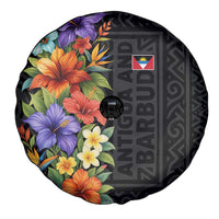 Antigua and Barbuda Floral Spare Tire Cover with Tropical Hibiscus with National Flag - Wonder Print Shop
