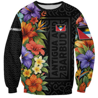Antigua and Barbuda Floral Sweatshirt with Tropical Hibiscus with National Flag - Wonder Print Shop