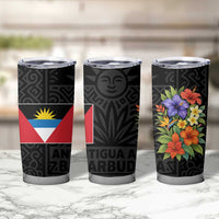 Antigua and Barbuda Floral Tumbler Cup with Tropical Hibiscus with National Flag - Wonder Print Shop