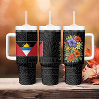 Antigua and Barbuda Floral Tumbler With Handle with Tropical Hibiscus with National Flag - Wonder Print Shop