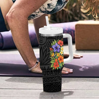 Antigua and Barbuda Floral Tumbler With Handle with Tropical Hibiscus with National Flag - Wonder Print Shop