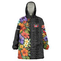 Antigua and Barbuda Floral Wearable Blanket Hoodie with Tropical Hibiscus with National Flag - Wonder Print Shop