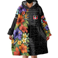 Antigua and Barbuda Floral Wearable Blanket Hoodie with Tropical Hibiscus with National Flag - Wonder Print Shop