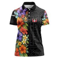 Antigua and Barbuda Floral Women Polo Shirt with Tropical Hibiscus with National Flag - Wonder Print Shop