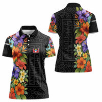 Antigua and Barbuda Floral Women Polo Shirt with Tropical Hibiscus with National Flag - Wonder Print Shop