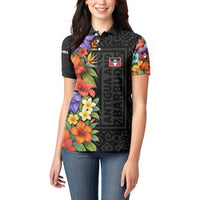 Antigua and Barbuda Floral Women Polo Shirt with Tropical Hibiscus with National Flag - Wonder Print Shop