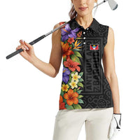 Antigua and Barbuda Floral Women Sleeveless Polo Shirt with Tropical Hibiscus with National Flag - Wonder Print Shop