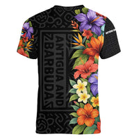 Antigua and Barbuda Floral Women V-Neck T-Shirt with Tropical Hibiscus with National Flag - Wonder Print Shop