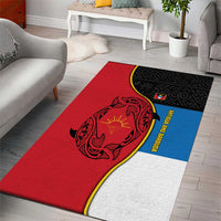 Antigua and Barbuda Tribal Area Rug with Polynesian Dolphin Sun Design with National Flag Colors - Wonder Print Shop