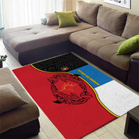 Antigua and Barbuda Tribal Area Rug with Polynesian Dolphin Sun Design with National Flag Colors - Wonder Print Shop