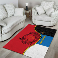 Antigua and Barbuda Tribal Area Rug with Polynesian Dolphin Sun Design with National Flag Colors - Wonder Print Shop