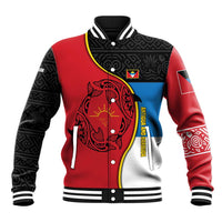 Antigua and Barbuda Tribal Baseball Jacket with Polynesian Dolphin Sun Design with National Flag Colors - Wonder Print Shop