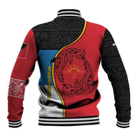 Antigua and Barbuda Tribal Baseball Jacket with Polynesian Dolphin Sun Design with National Flag Colors - Wonder Print Shop